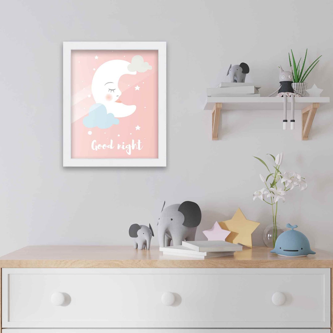 8x10 Framed Nursery Wall Art Twinkle Good Night Poster in White Wood ...