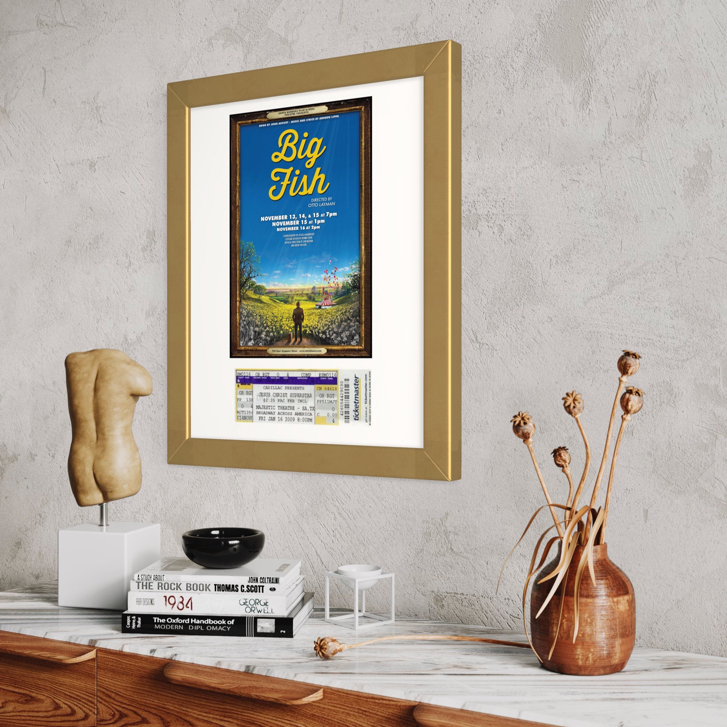 Playbilll Frame - 2 Openings With Mat for Playbill and Ticket - Acrylic ...