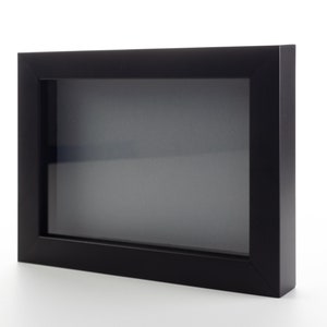 May include: A black shadow box frame with a clear glass front.