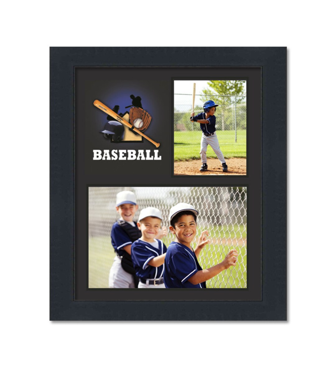 Black Wood Baseball Collage Frame Fits 3x5 5x7 Photo With UV Acrylic