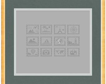 Hardwood Stamp Collection Shadowbox Frame Gold Paired With Black Mat - Display for Stamps and Covers