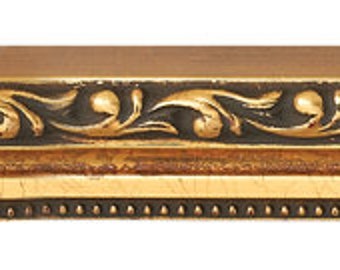 Picture Frame Moulding (Wood) 16ft bundle - Traditional Ornate Gold Finish - Broderick - 1.125" width - 3/8" rabbet depth