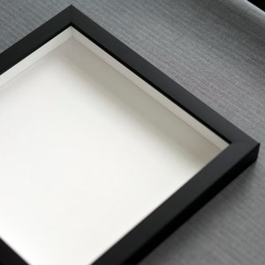 Shadow Box Black Frame 1" Deep Solid Wood White Backing, Hanging Hardware & Acrylic Glass | Handmade to Order in NJ | Ask for Custom Sizes