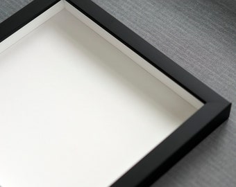 Shadow Box Black Frame 1&quot; Deep Solid Wood White Backing, Hanging Hardware & Acrylic Glass | Handmade to Order in NJ | Ask for Custom Sizes