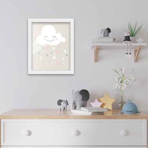 8x10 Framed Nursery Wall Art Twinkle Night Clouds Poster in White Wood Frame For Kid Bedroom or Playroom | Baby Nursery Art