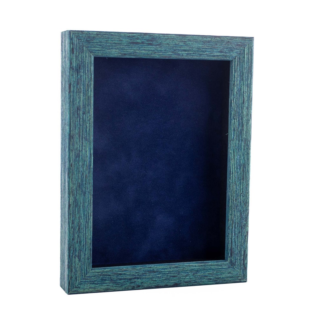 Distressed Blue Shadow Box Frame With Navy Blue Acidfree Etsy