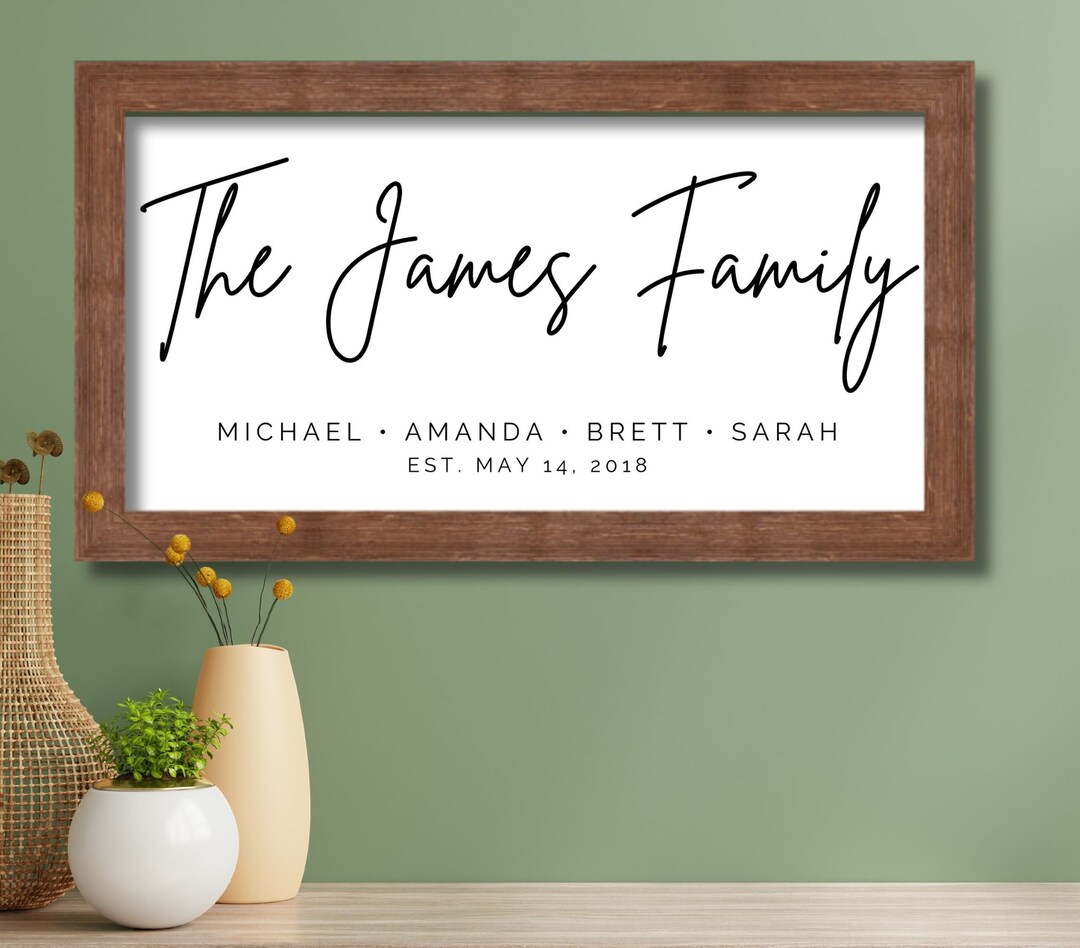 Framed Family Name Sign With Kids Names, Last Name Sign, Family ...