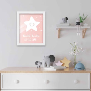 8x10 Framed Nursery Wall Art Twinkle Twinkle Little Star Poster in White Wood Frame For Kid Bedroom or Playroom | Baby Nursery Art