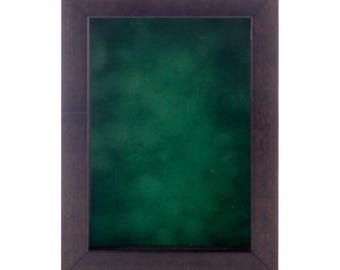 Rich Dark Brown Wood Shadow Box Frame, Acrylic Front - Forest Green Suede Backing, 30 Sizes