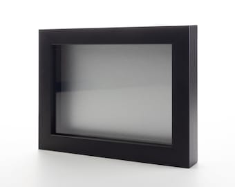 Black Shadow Box Gallery Wood Frame With Silver Backing, Various Sizes - Acrylic Front and Hanging Hardware
