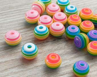 20stk Perlen Resin Gestreift Regenbogen Farbauswahl Bunt Resinperlen Harz