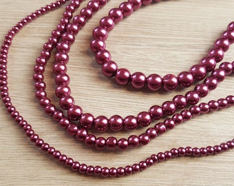 1 strand glass wax beads wax beads glass beads 4,6,8,10 mm Bordeaux red dark red (HY_72)