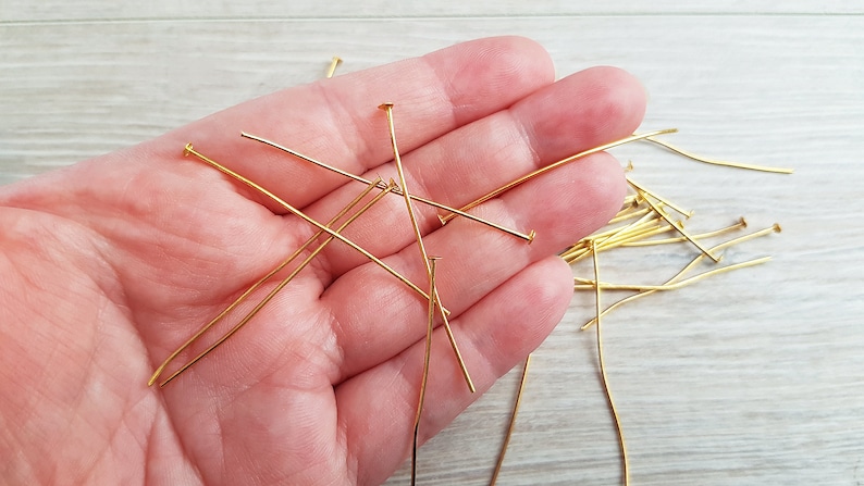 50stk Nietstifte Kopfstifte 5cm Goldfarben Headpins Flachkopfstifte Kettelstifte Schmuckstifte Bild 5