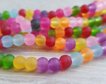 1 strand glass beads matt frosted size selection transparent colorful color mix 4 mm 6 mm 8 mm