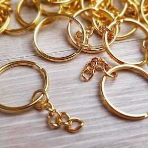 5stk Schlüsselringe mit Kette goldfarben 25mm Spaltring gold
