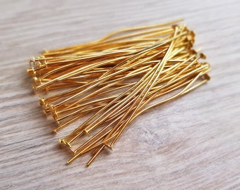 50stk Nietstifte Kopfstifte 5cm Goldfarben Headpins Flachkopfstifte Kettelstifte Schmuckstifte