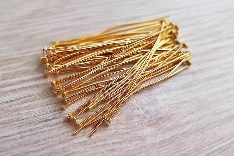 50stk Nietstifte Kopfstifte 5cm Goldfarben Headpins Flachkopfstifte Kettelstifte Schmuckstifte Bild 1