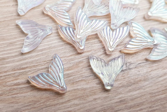 5stk Anhänger Glas Flosse Meerjungfrau Fisch Klar Blau Irisierend 19mm Glasperlen