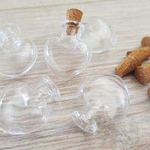 5stk Glasfläschchen Herz mit Korken 25x22mm Flaschen aus Glas mit Verschluss