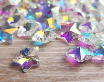 10pcs Pendant Star Clear Iridescent Rainbow 13mm Glass Beads Star