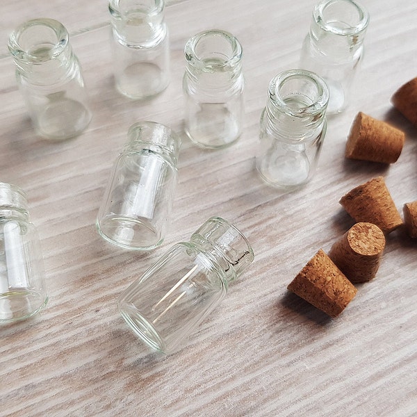 Pack of 10 glass bottles with corks 18 x 10 mm glass bottles with closure