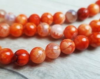 20stk Achat 8mm Perlen Orange Gefärbt Poliert Rund Crackle Achat