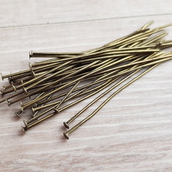 50pc rivet pens Head pens 5 cm Bronze headpins Flat head pens Jewellery pencils Kettel pencils Old brass