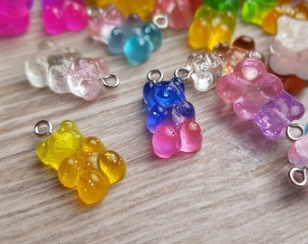 Gummy Bear Charms/ Resin Gummy Bear Charms with Hooks/ Jewelry Making Supplies/ 11x22mm/ 2 Pieces