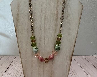 Glass Bead and Metal Necklace