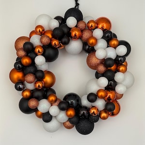 Orange Black & White Halloween Ornament Ball Wreath
