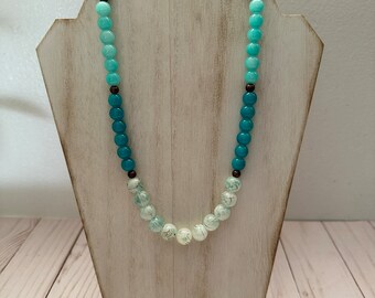 Ocean Blues Single Strand Glass Bead Necklace