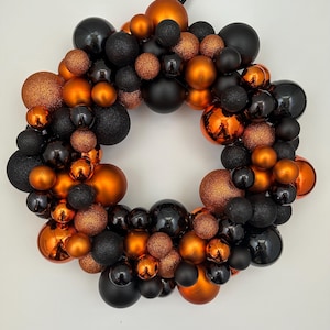 Orange & Black Halloween Ornament Ball Wreath