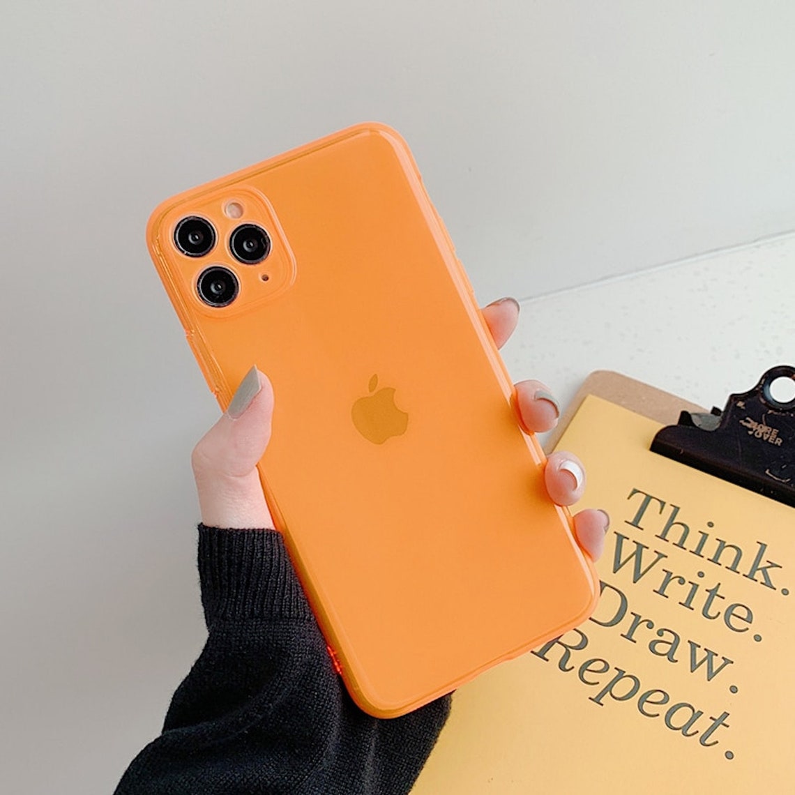 IPhone 11 Pro Neon Orange Clear Transparent Case Cover Etsy