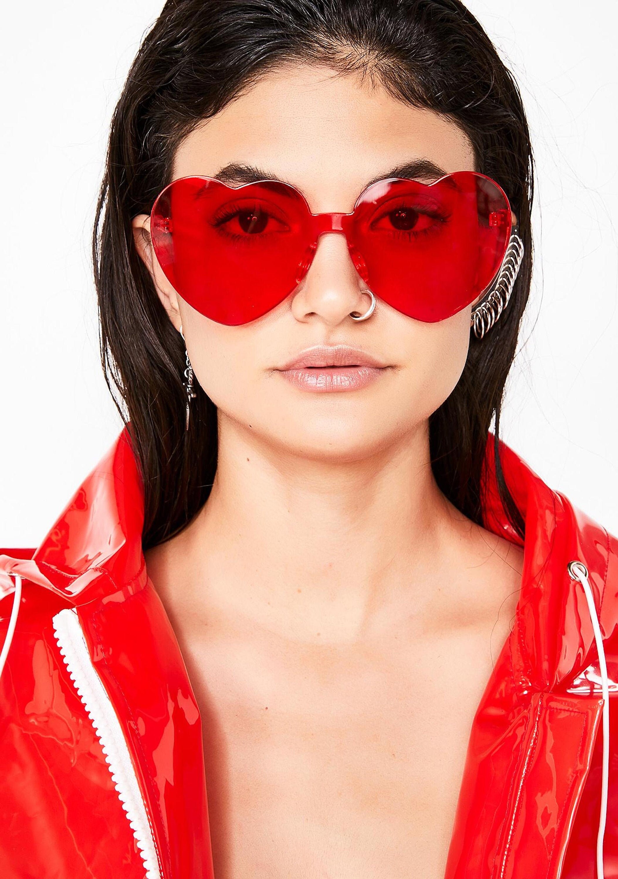 Red Heart Shaped Rimless Sunglasses Etsy