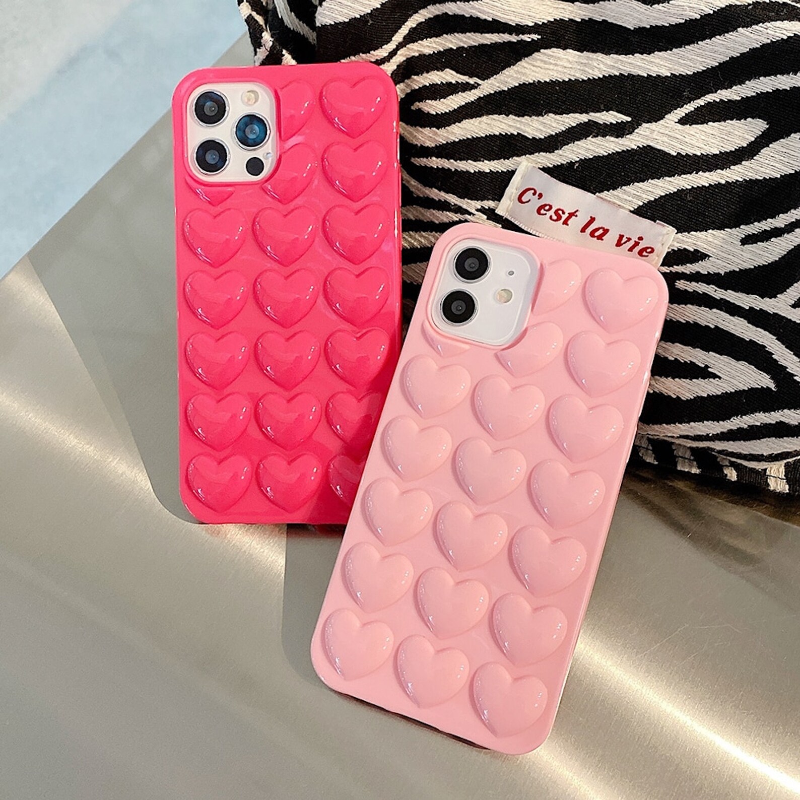 Funda 3D iPhone 11 Pro Max Pink Heart Etsy