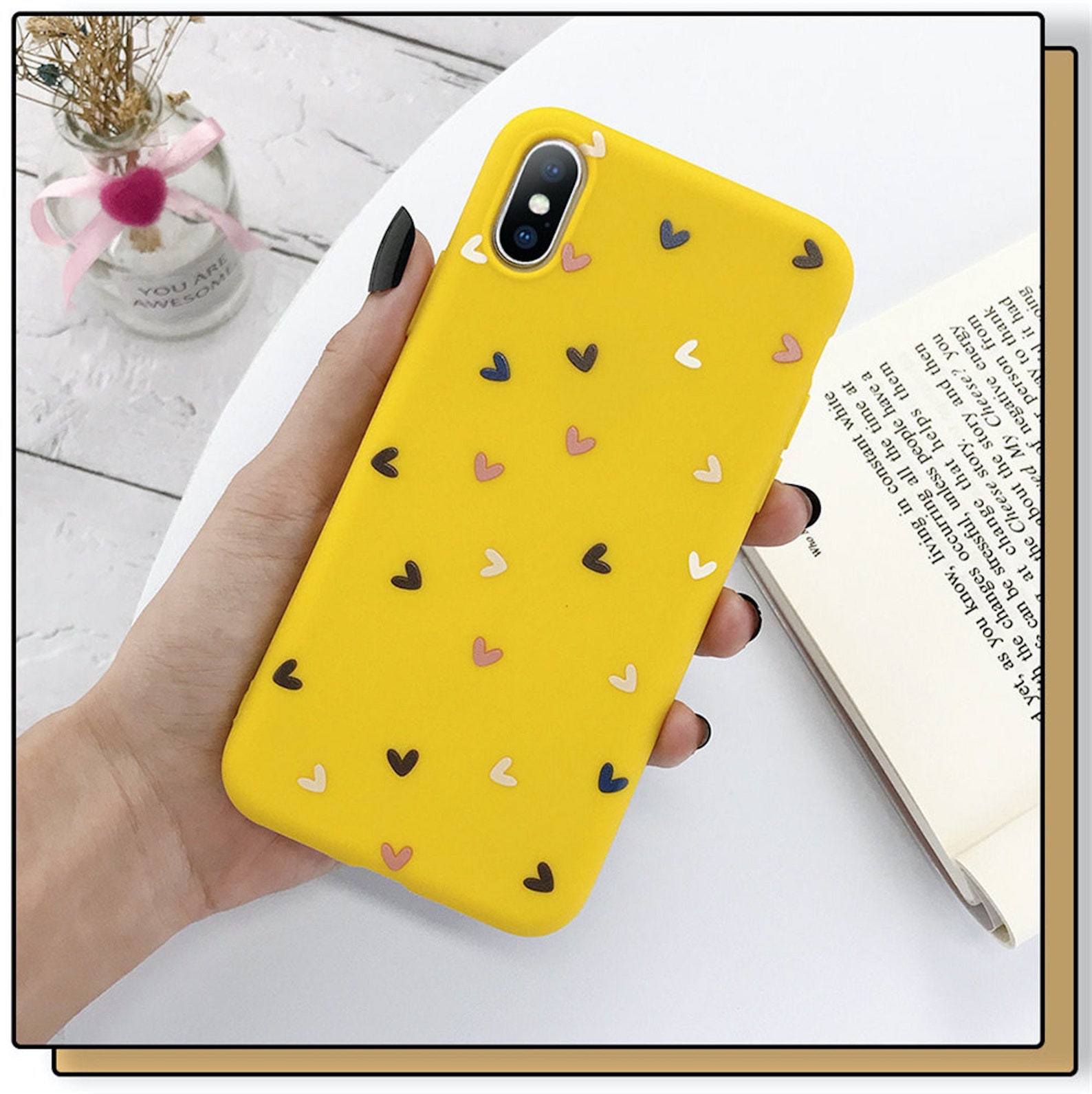 IPhone XR Yellow Heart Pattern Case Cover Etsy