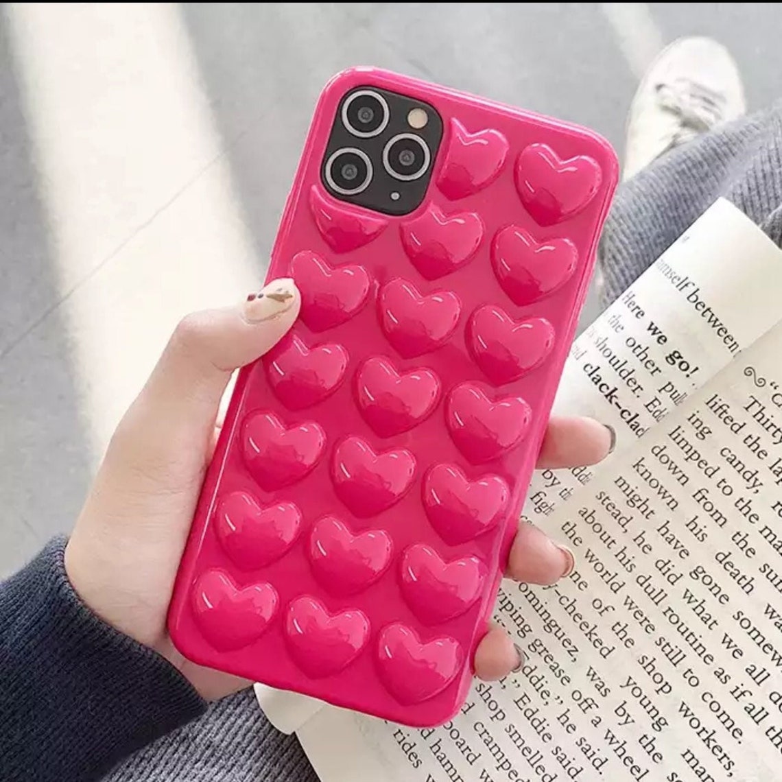 Iphone 12 pro max hot pink heart 3D case cover Etsy