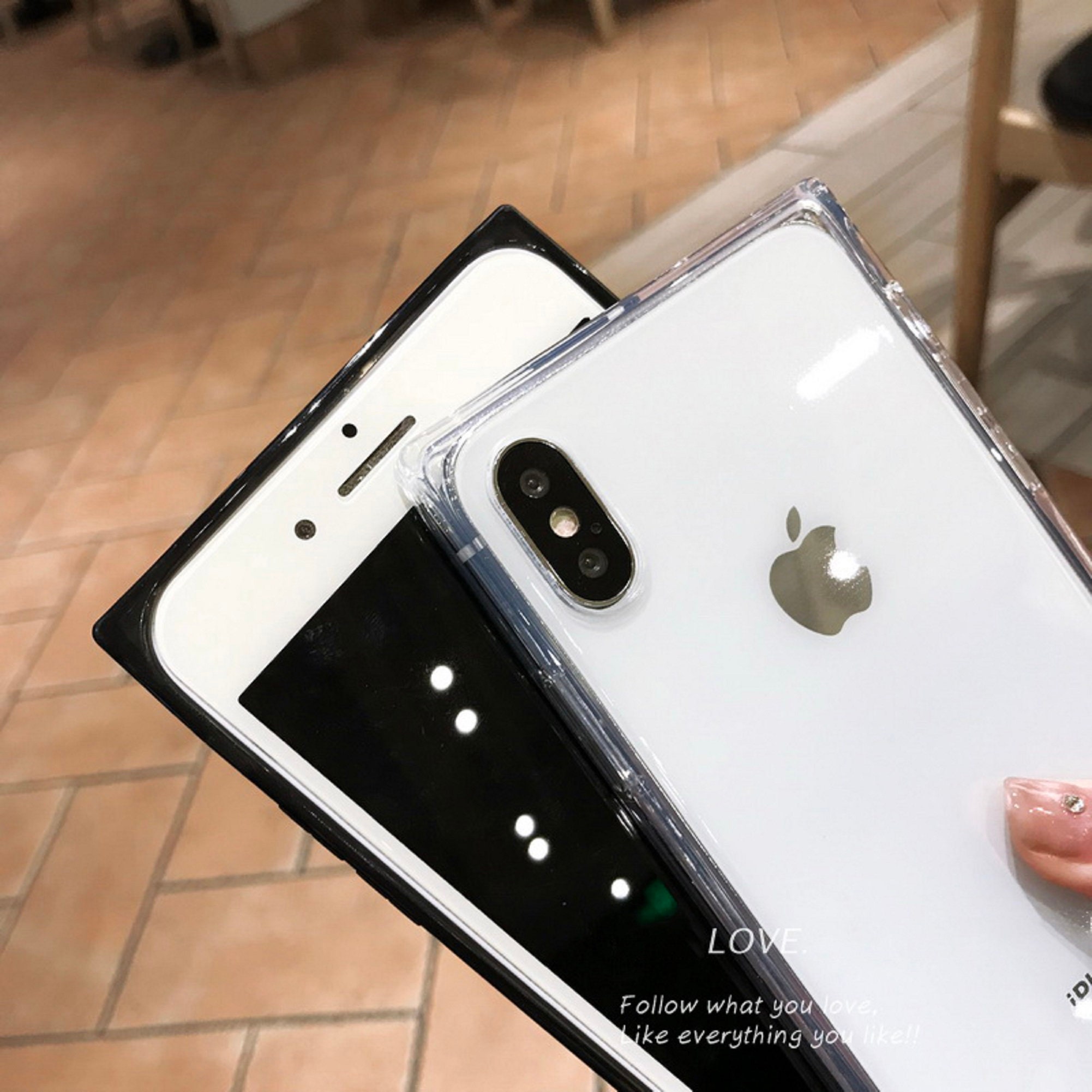 IPhone 7 8 Plus Black Square Clear Case Etsy