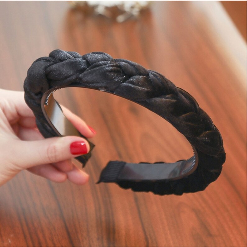 Black velvet padded braid headband Etsy