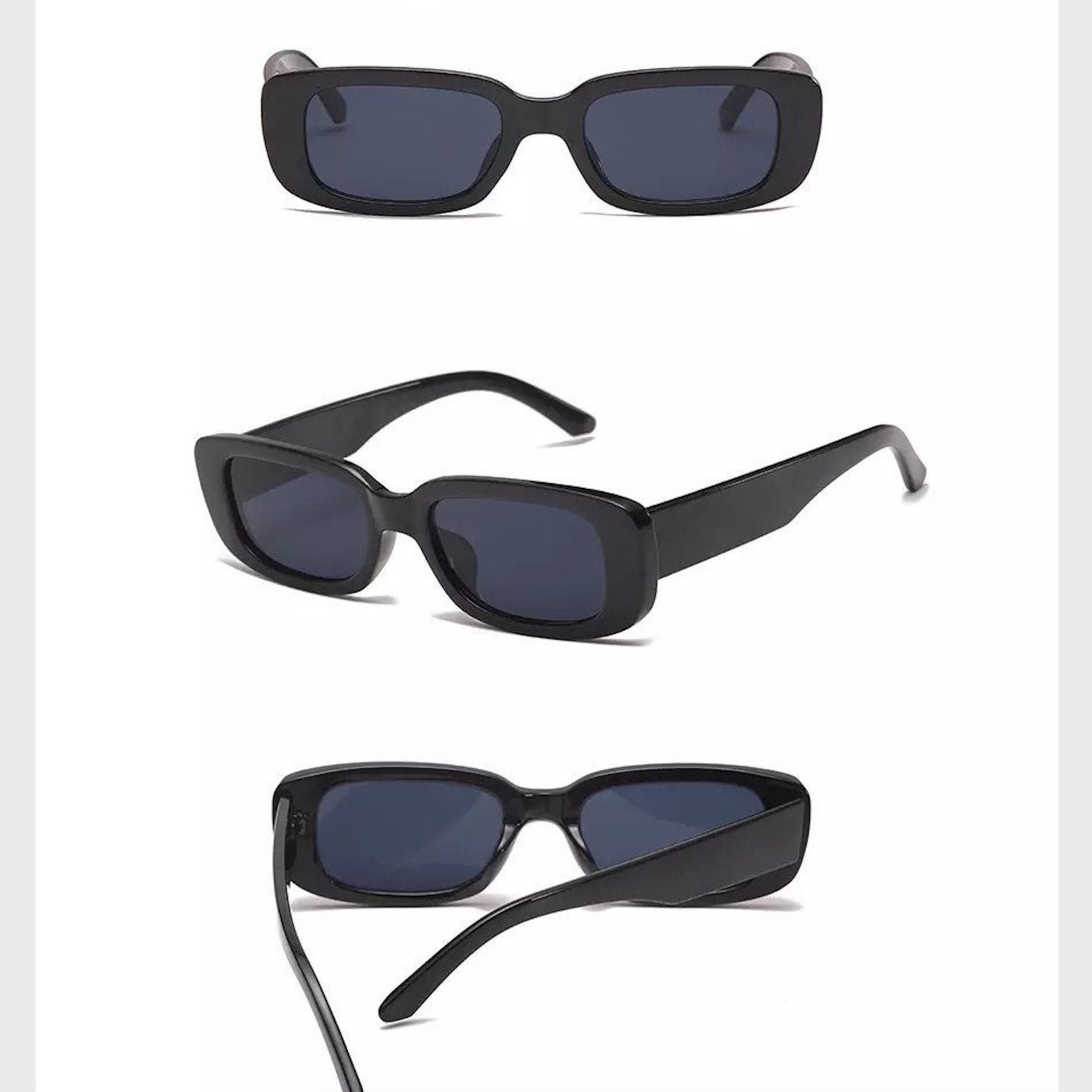 Black rectangular oval thin Sunglasses | Etsy