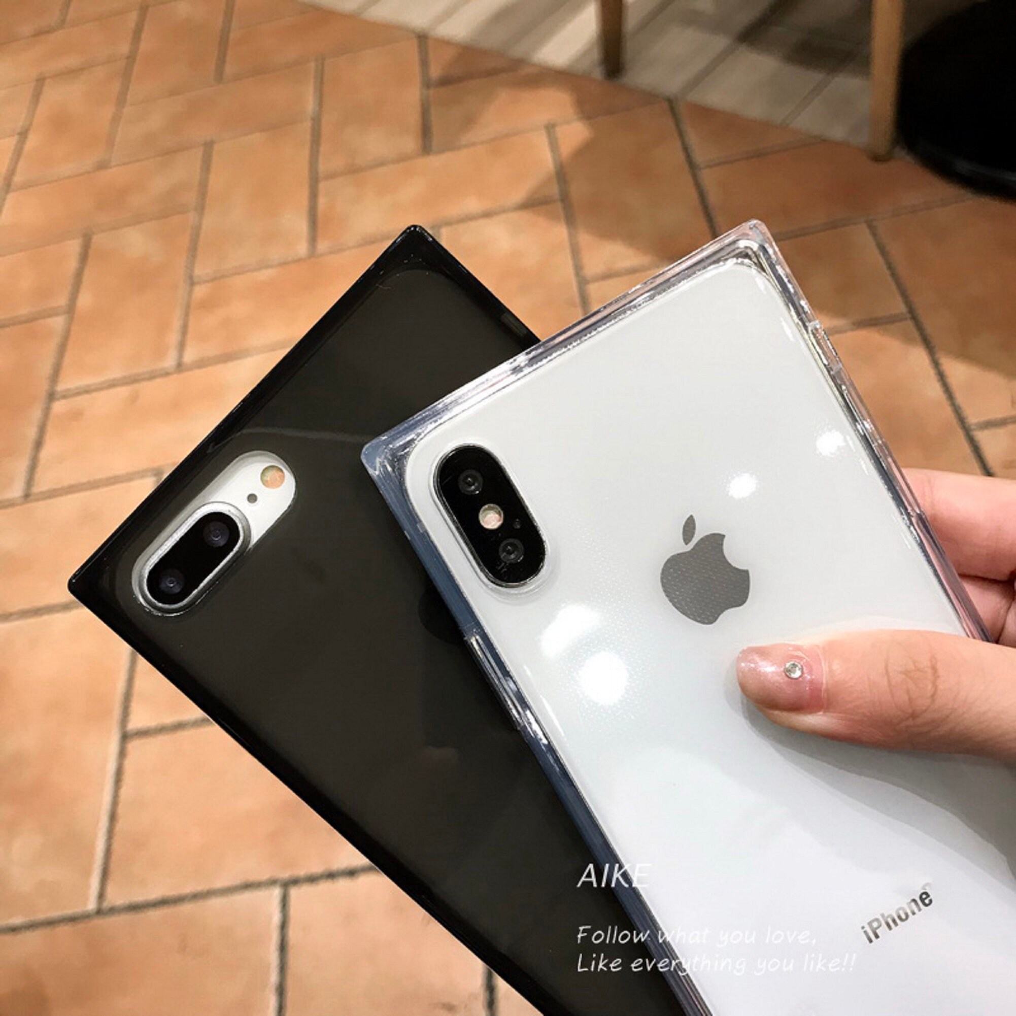 IPhone 7 8 Plus Black Square Clear Case Etsy