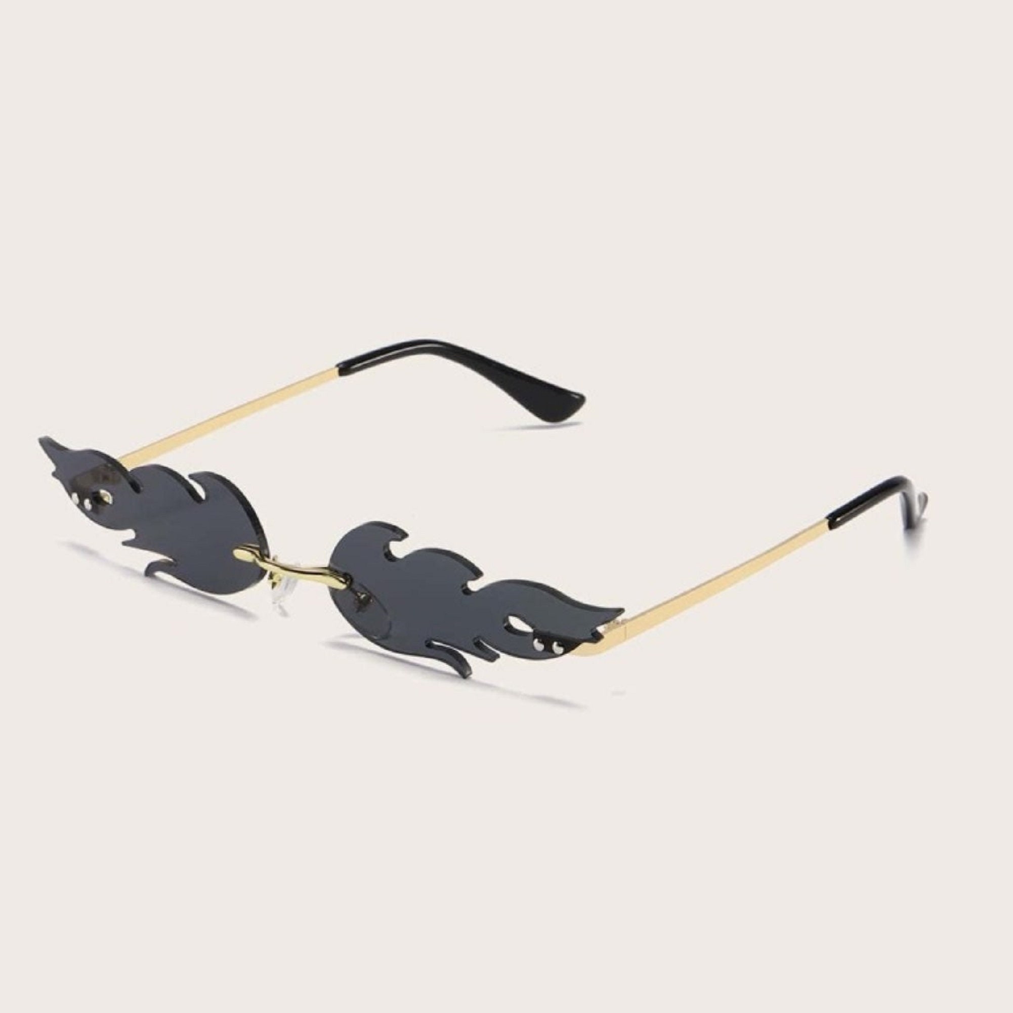 Black flame fire rimless sunglasses Etsy