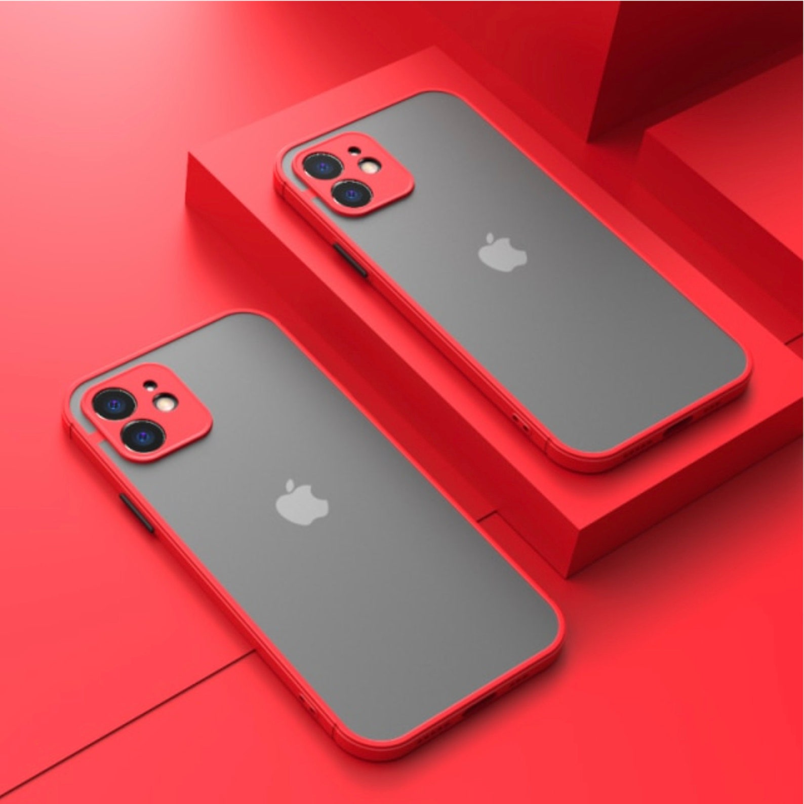 IPhone 12 / 12 Pro Red Bumper Frame Black Clear Matte Case Etsy