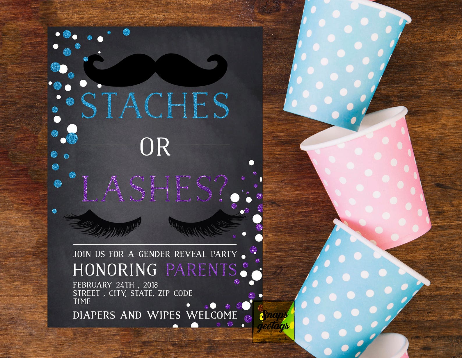 PRINTABLE Staches or lashes invitations Gender Reveal Invite 1 - изображени...