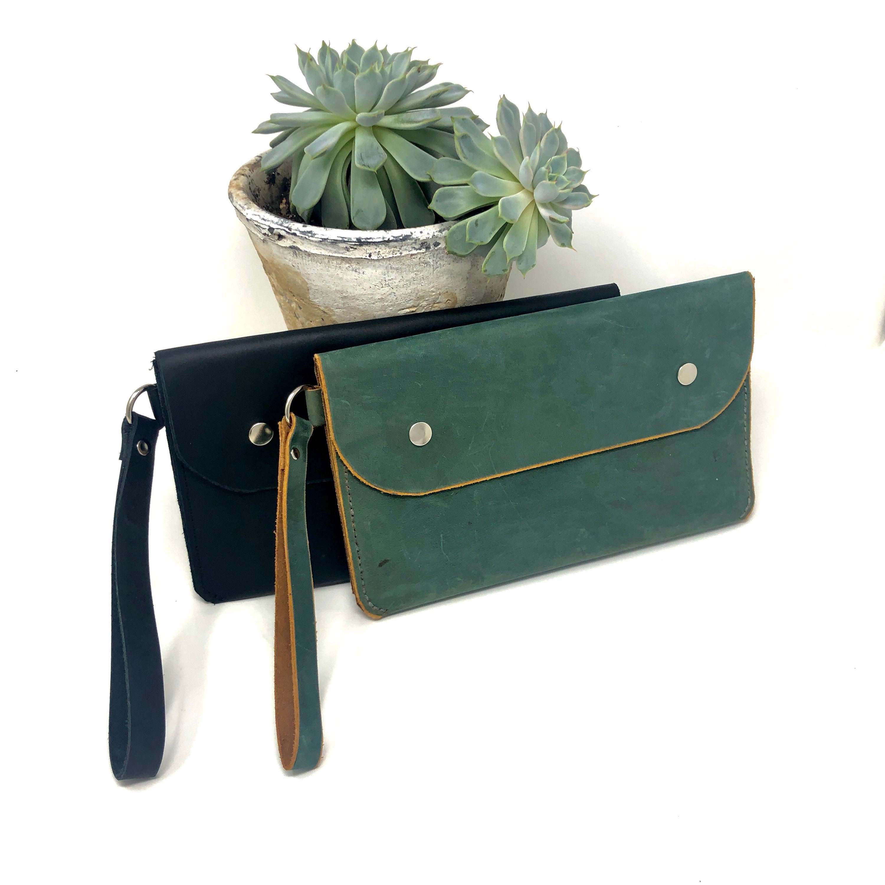 Black Leather Wristband Clutch Genuine Leather Handbag. Etsy UK