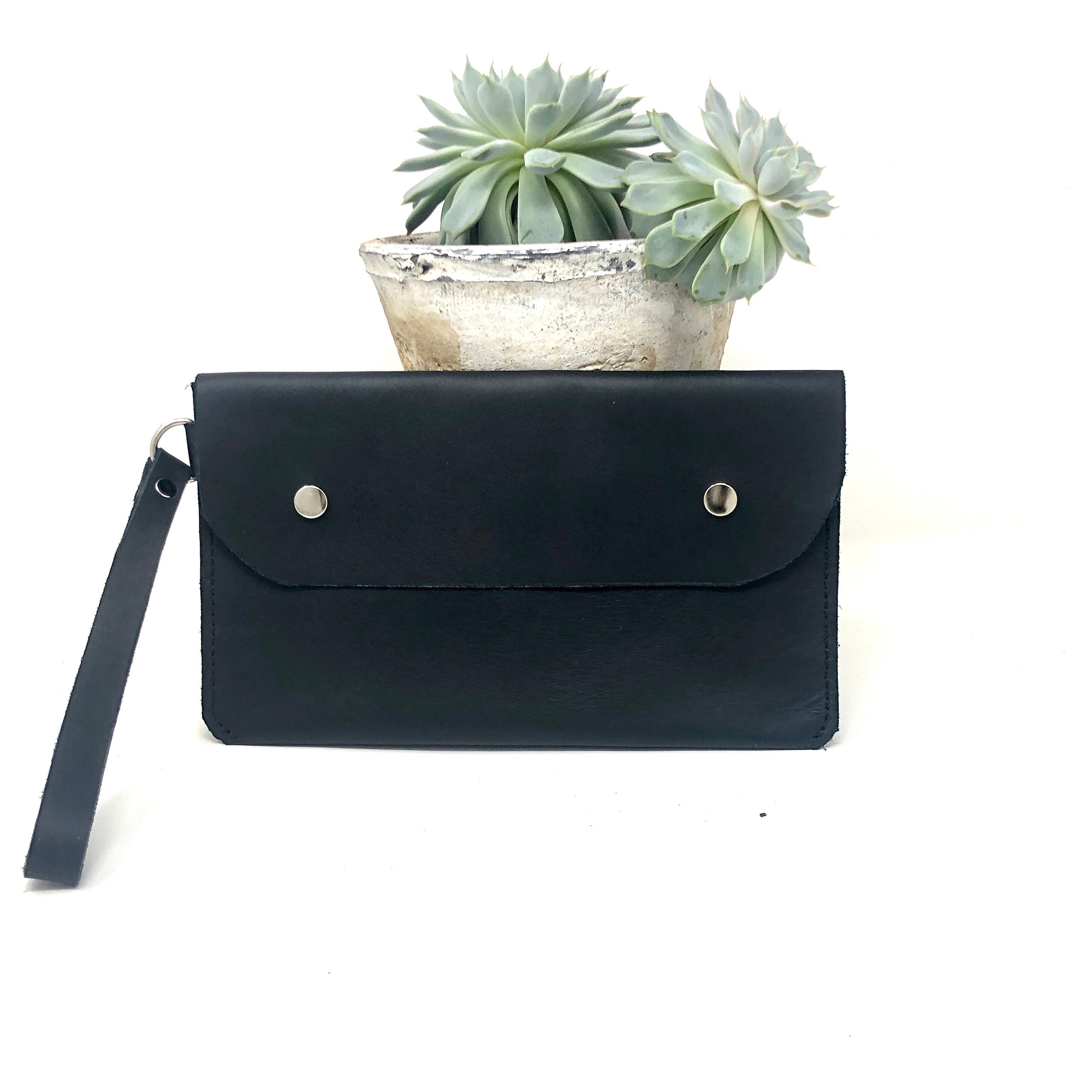 Black Leather Wristband Clutch, Genuine Leather Handbag. Etsy UK