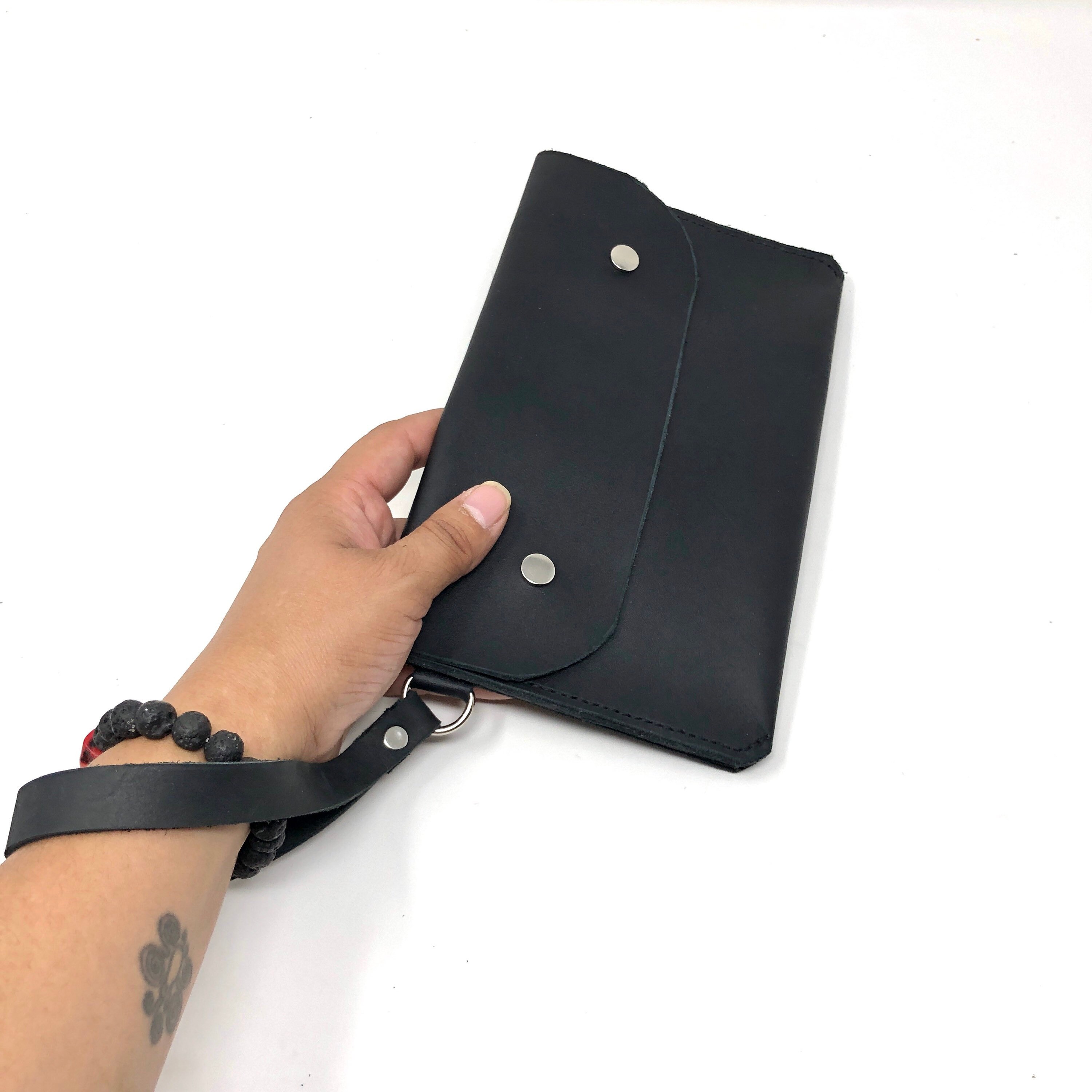 Black Leather Wristband Clutch, Genuine Leather Handbag. Etsy UK