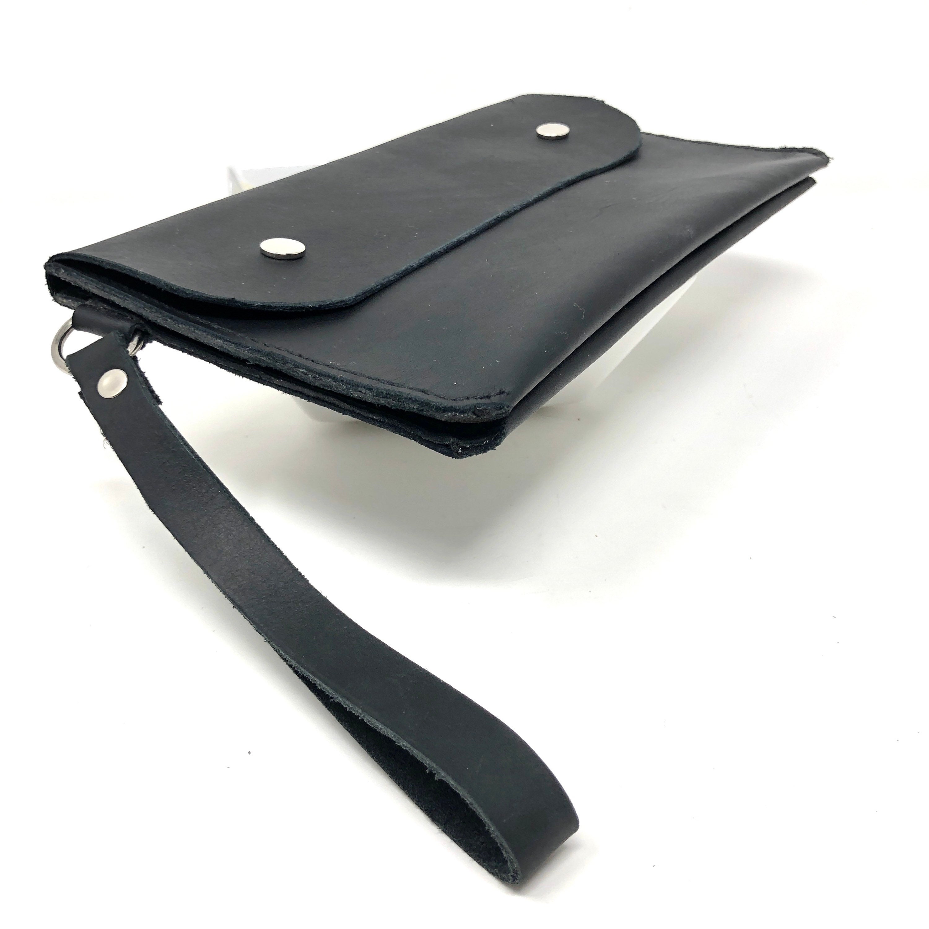 Black Leather Wristband Clutch Genuine Leather Handbag. Etsy UK