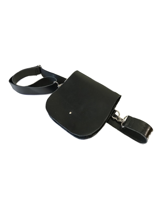 Black Genuine Leather Fanny Pack Round Convertible Belt Bag Crossbody Shoulder Bag Etsy