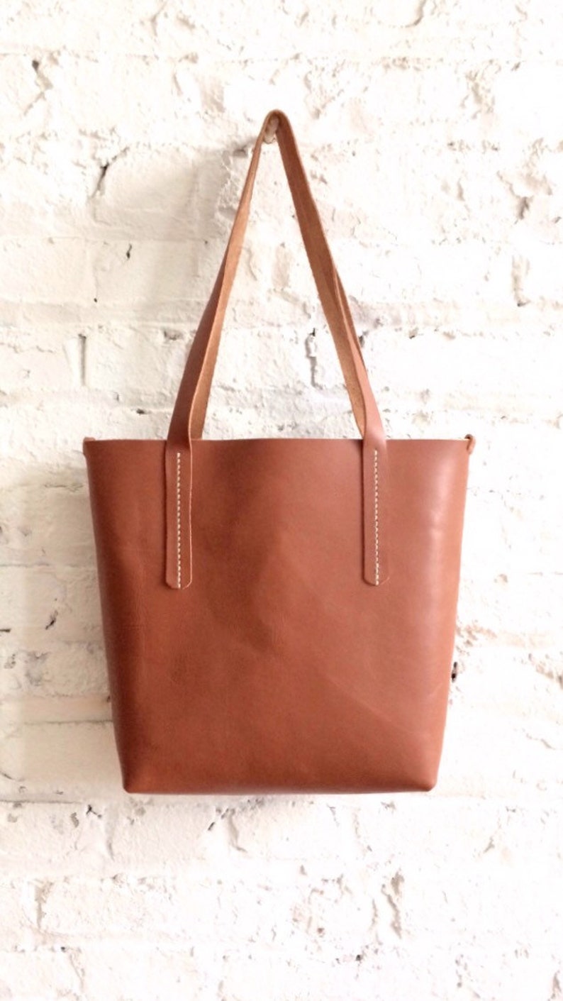 Cognac Tote Bag Genuine Leather Travel Bag Everyday Shoulder Bag Shopping Bag